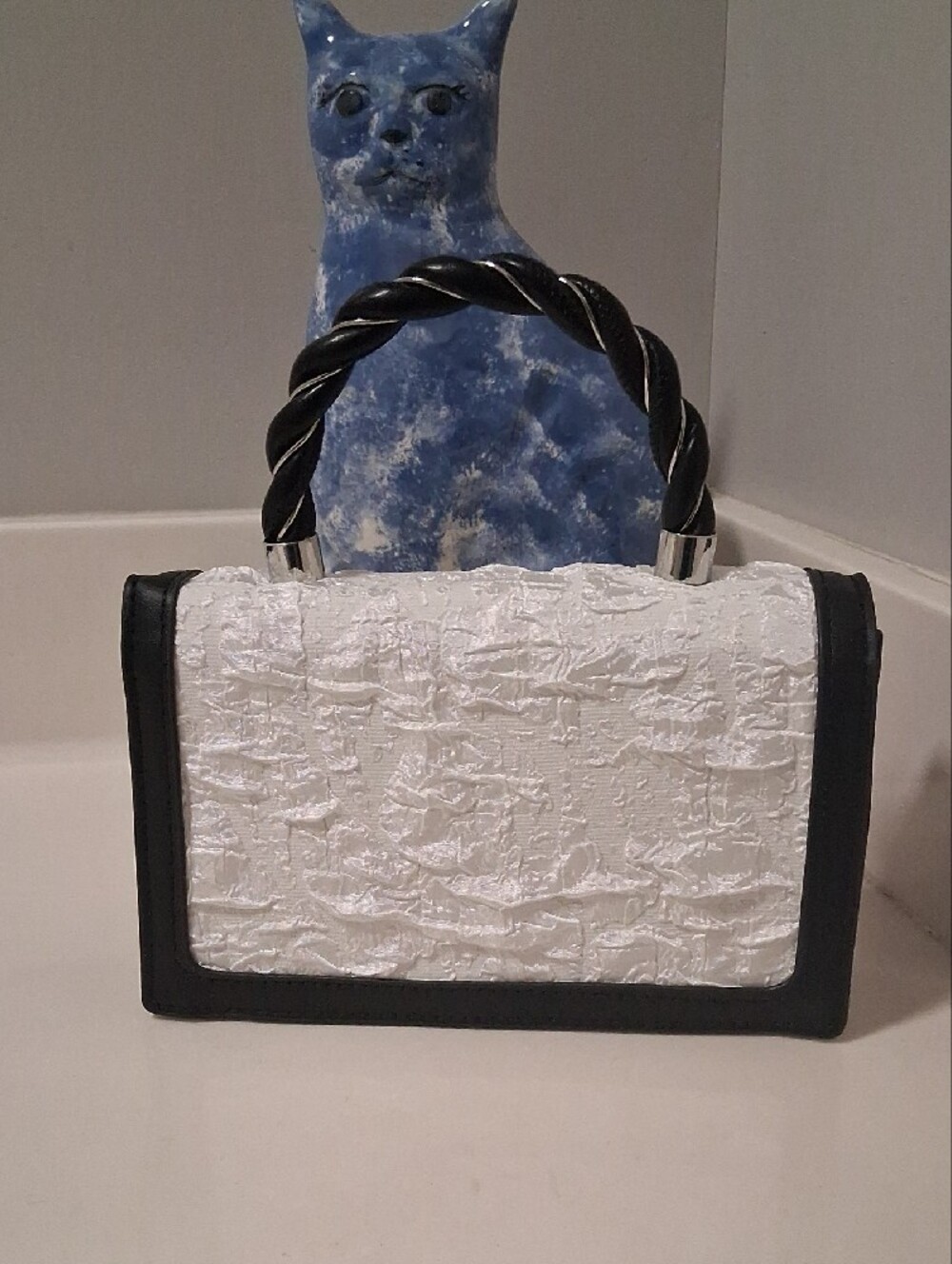 Small White & Black Top-Handle Crossbody Bag - Picture 5 of 14